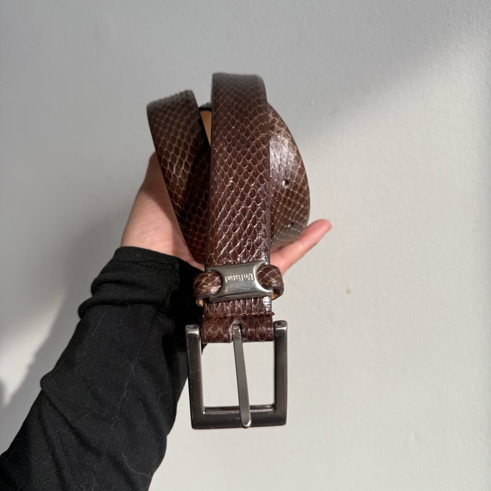 90s vintage genuine snakeskin belt brown with silver buckle
